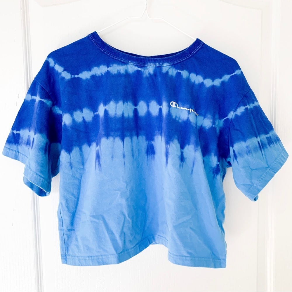 Champion blue tie dye cropped shirt